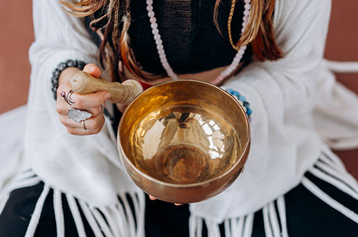 Learn to find your inner peace through meditation and use singing bowls for your exercises.